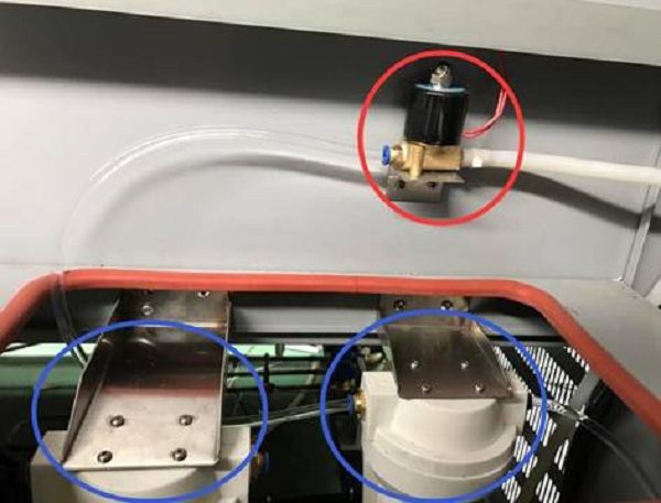 Figure 6: The RED color part is Linkage Solenoid Valve; The BLUE color parts is Water Purification Device(One is as backup).