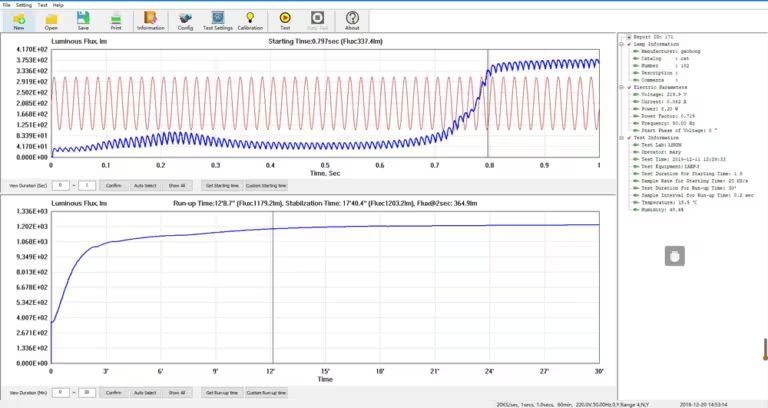 LSRF-3 램프 시동, 예열 및 안정화 테스트
