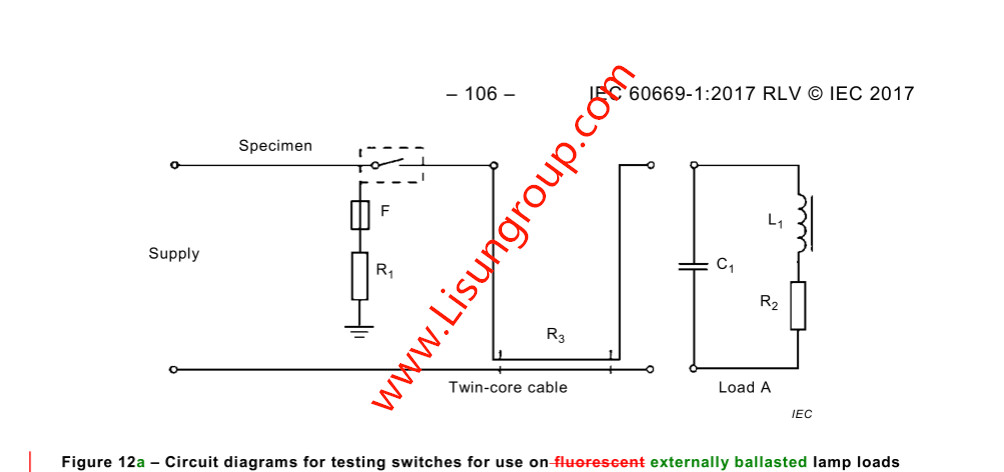 IEC 60669-1 Figure 12a - Circult diagrams for testing switches for use on externally ballasted lamp loads