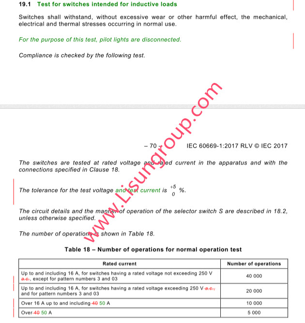 IEC60669-1 Test for switches intended for inductive loads