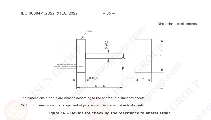 IEC 60884-1 Figure 16 Devices for checking the resistance to laterral strain
