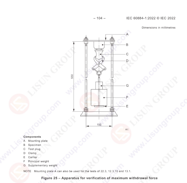 IEC 60884-1 Figure 25 Apparatus for verification of maximum withdrawal force