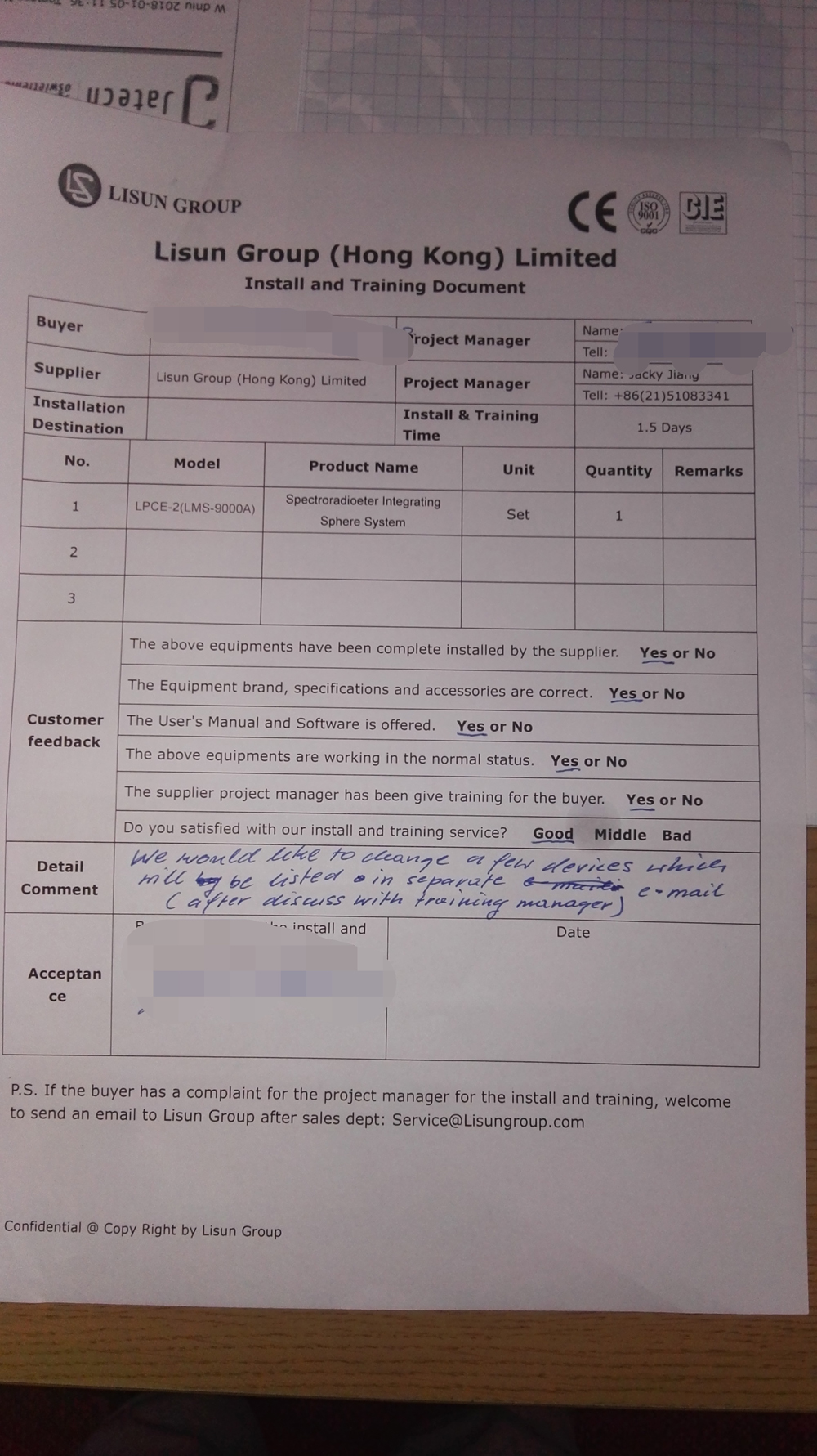Satisfaction Form From Customer