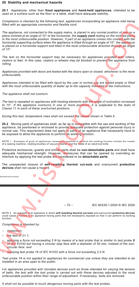 IEC 60335 1 2020 Clause 20