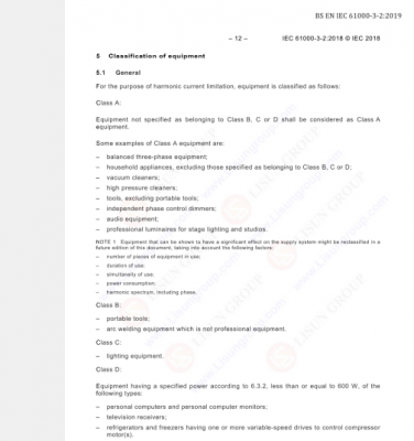 IEC61000-3-2 Harmonic Standard Classification