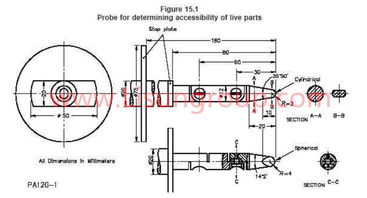 Test Probe for Determining Accessibility of Live Parts PA120-1 with UL 1703 Figure 15.1