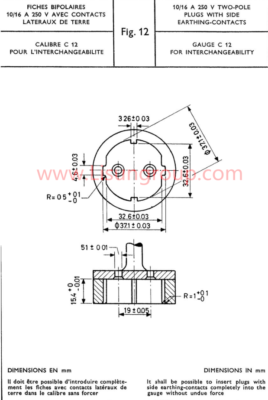 Gauges for 10/16A 250V Two-pole Plugs with Side Earthing-contacts with CEE7 C12
