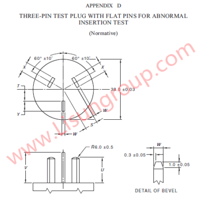 AS/NZS 3112 Appendix D Three-pin Test Plug with Flat Pins for Abnormal Insertion Test