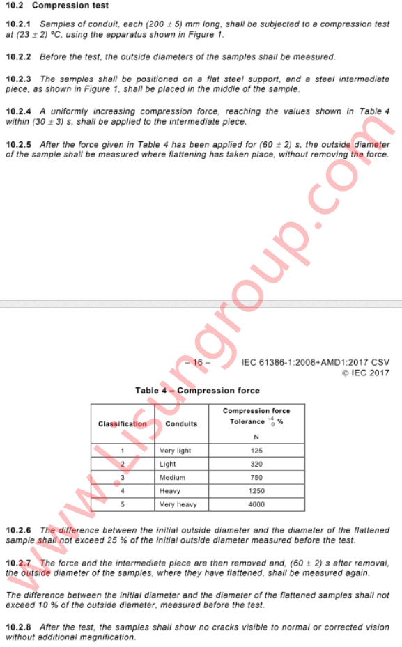 IEC 61386-1: 2017 Clause 10.2 and Figure 1 Conduits Compression Test Apparatus 1 IEC 61386 1 2017 Clause 10.2