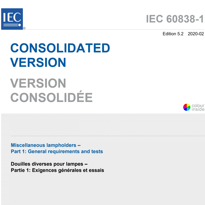 IEC 60838-1:2020 Portalampade vari - Parte 1: Prescrizioni generali e prove