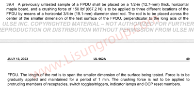 UL 962A:2023 Clause 39 Crushing Test