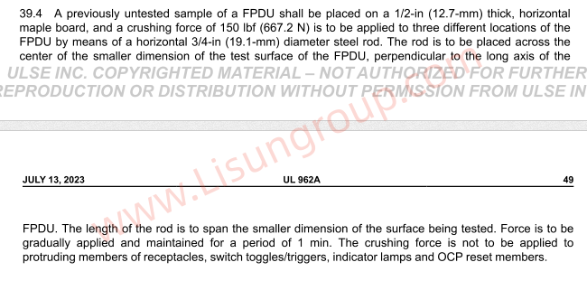 UL 962A:2023 Clause 39 Crushing Test