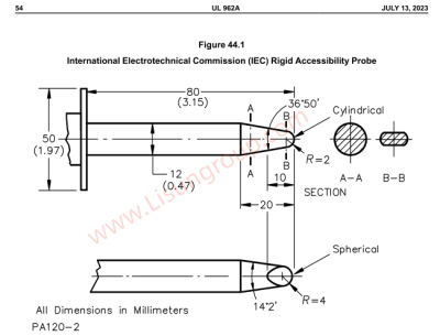 Test Probe of UL 962A Figure 44.1
