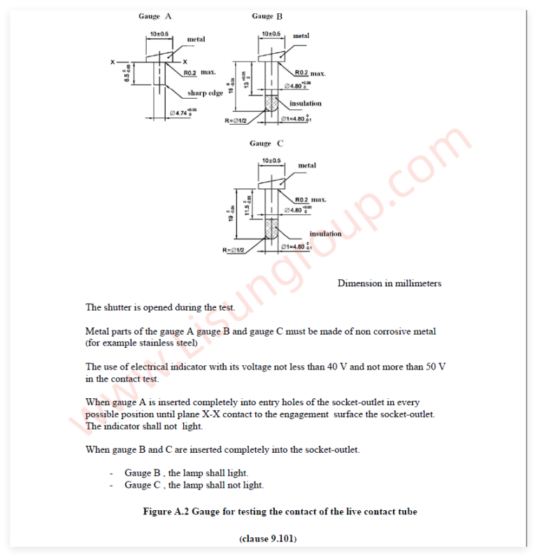 TIS166-2549 Figure A.2 Contact Test Gauge for Live Sockets